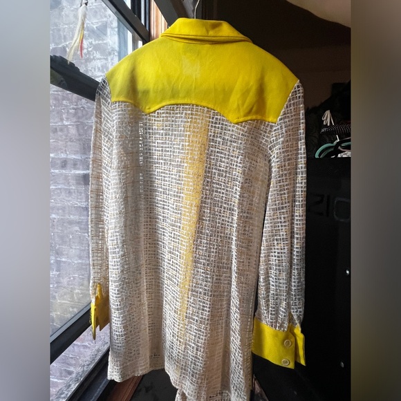 70s sheer yellow and white dagger collar long sleeve button down by H2O Miami Sm - Picture 6 of 9